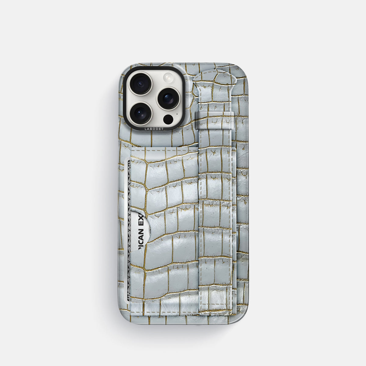 Arctic iPhone 16 Pro Cardholder Strap Himalayan Crocodile with Black Metal -1 | Arctic-Black