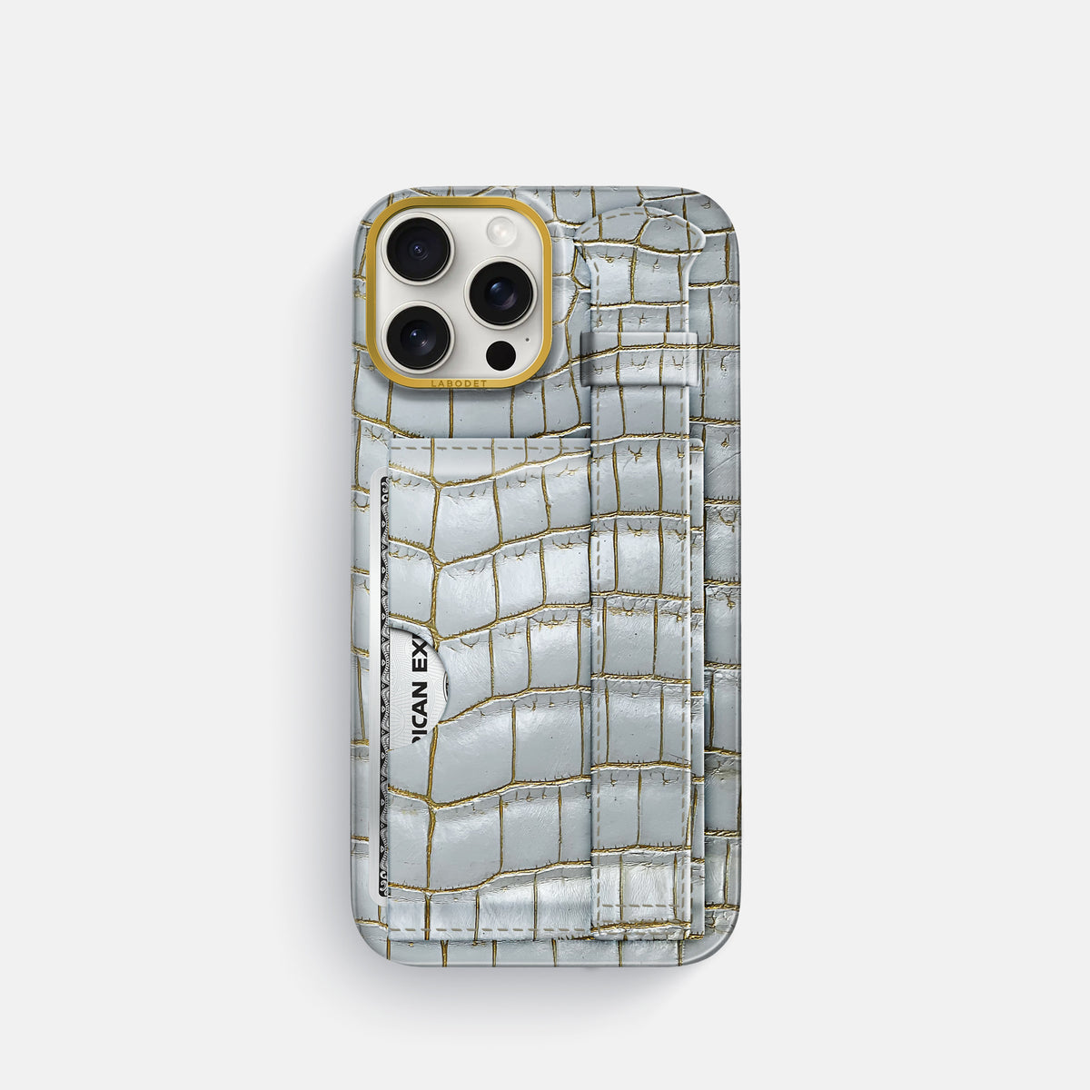Arctic iPhone 16 Pro Cardholder Strap Himalayan Crocodile with Gold Metal -1 | Arctic-Gold