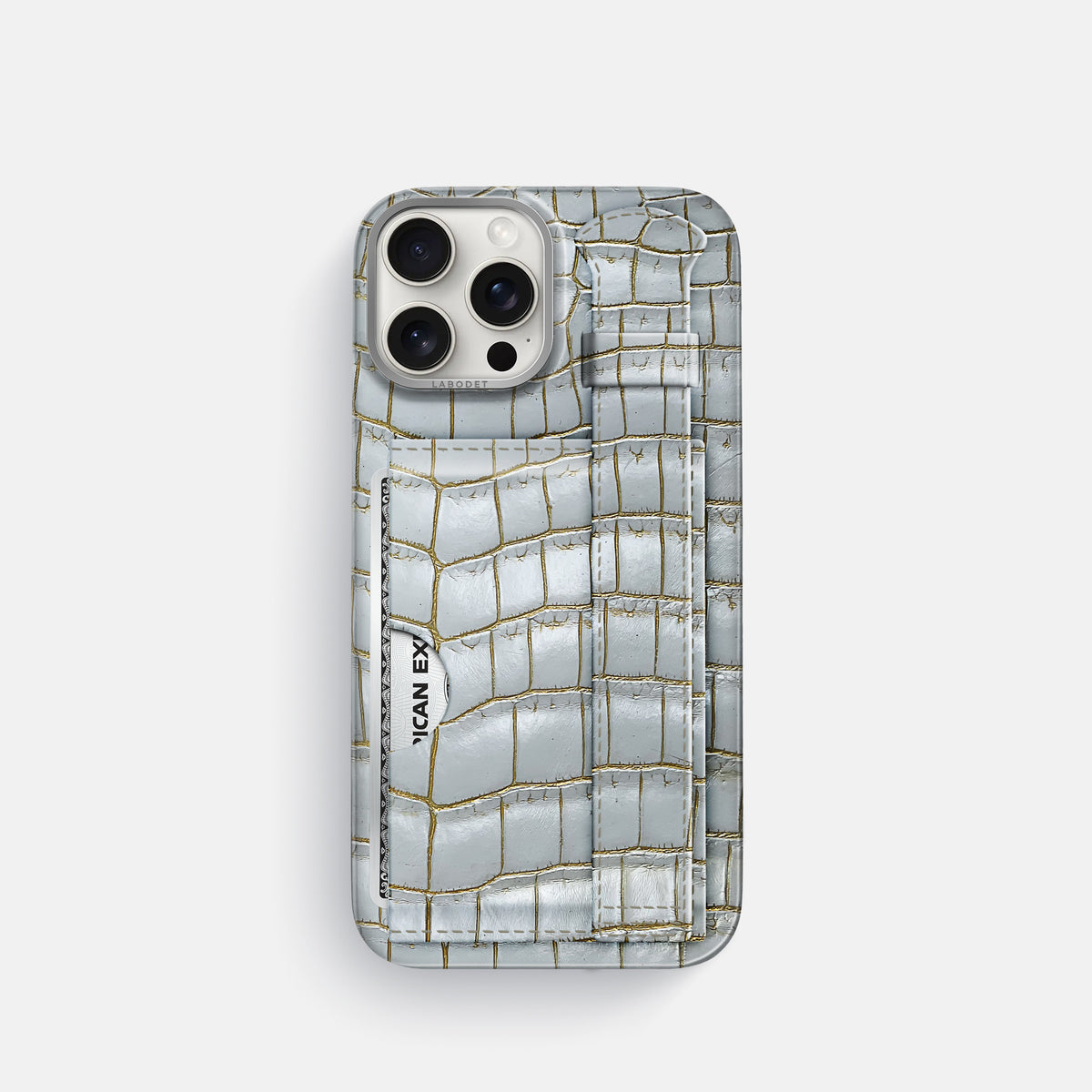Arctic iPhone 16 Pro Cardholder Strap Himalayan Crocodile with Steel Metal -1 | Arctic-Steel