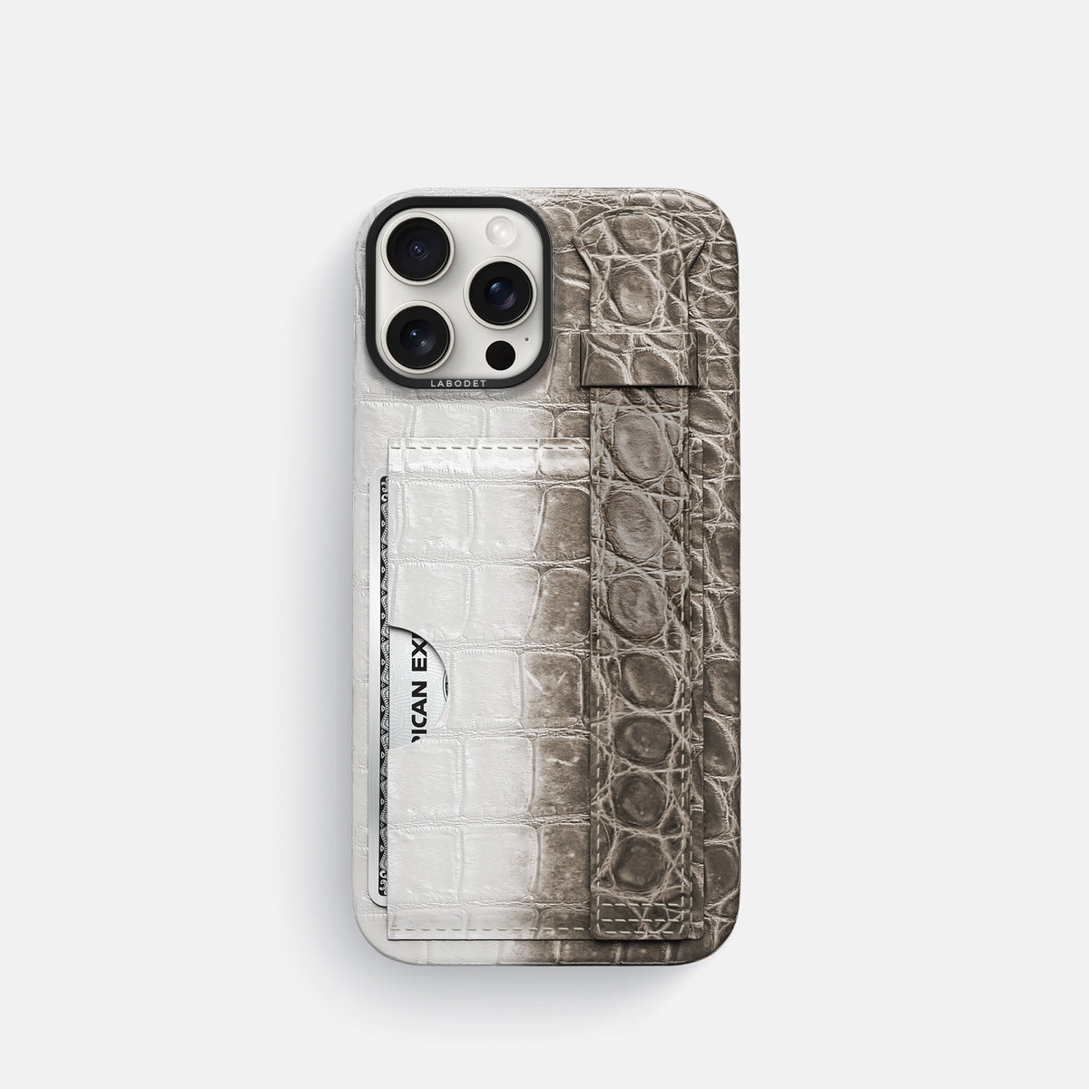 Dark iPhone 16 Pro Cardholder Strap Himalayan Crocodile with Black Metal -1 | Dark-Black