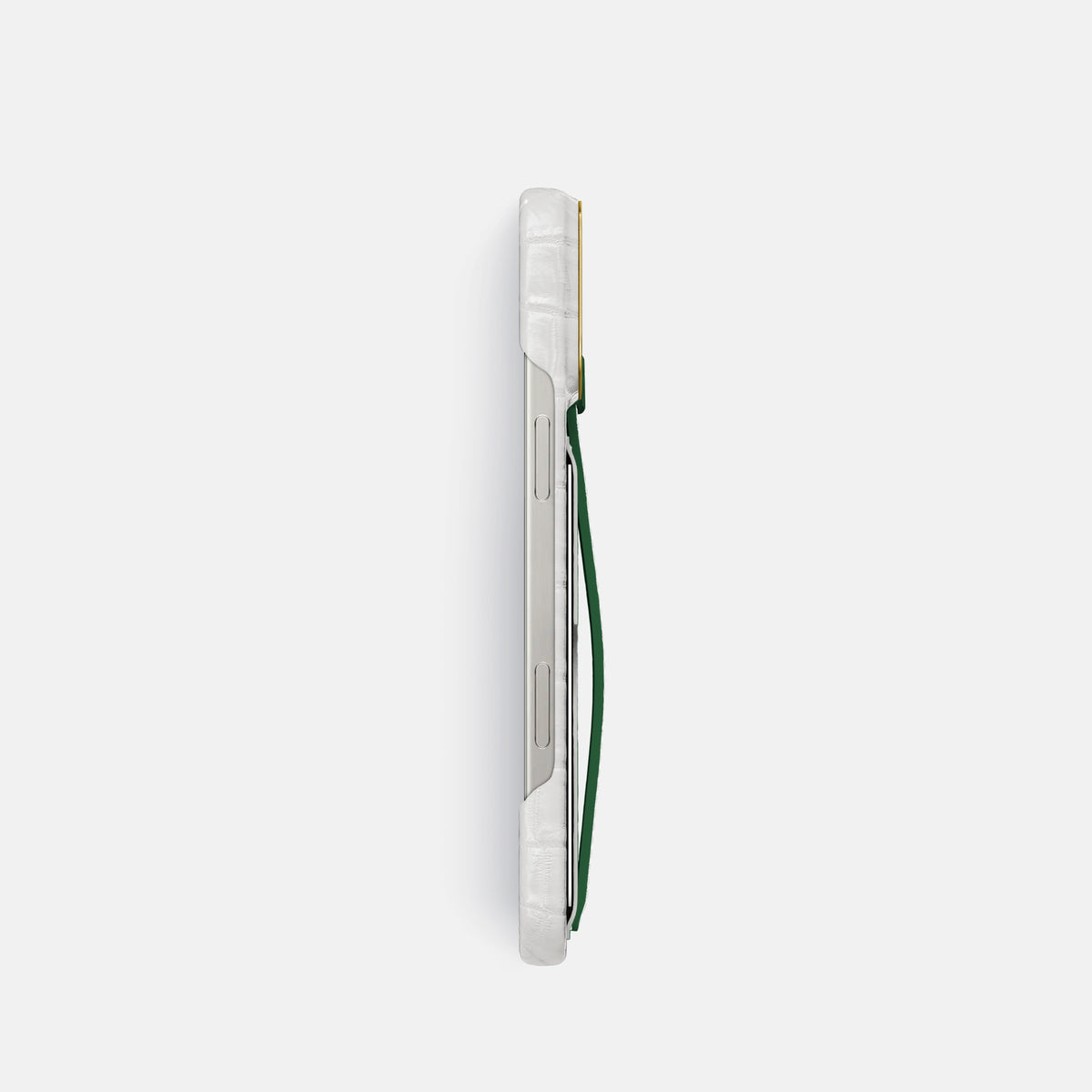 Green iPhone 16 Pro Cardholder Strap Himalayan Crocodile with Gold Metal -3 | Green-Gold