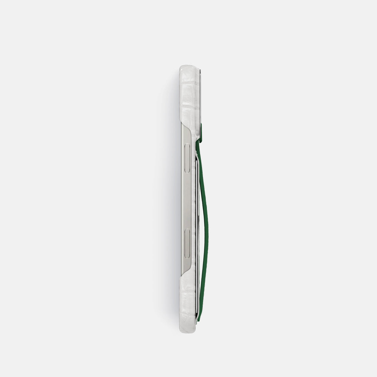 Green iPhone 16 Pro Cardholder Strap Himalayan Crocodile with Steel Metal -3 | Green-Steel