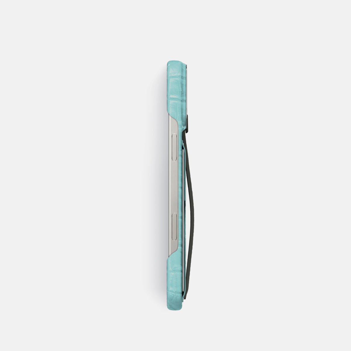 Light-Mint iPhone 16 Pro Cardholder Strap Himalayan Crocodile with Steel Metal -3 | Light-Mint-Steel