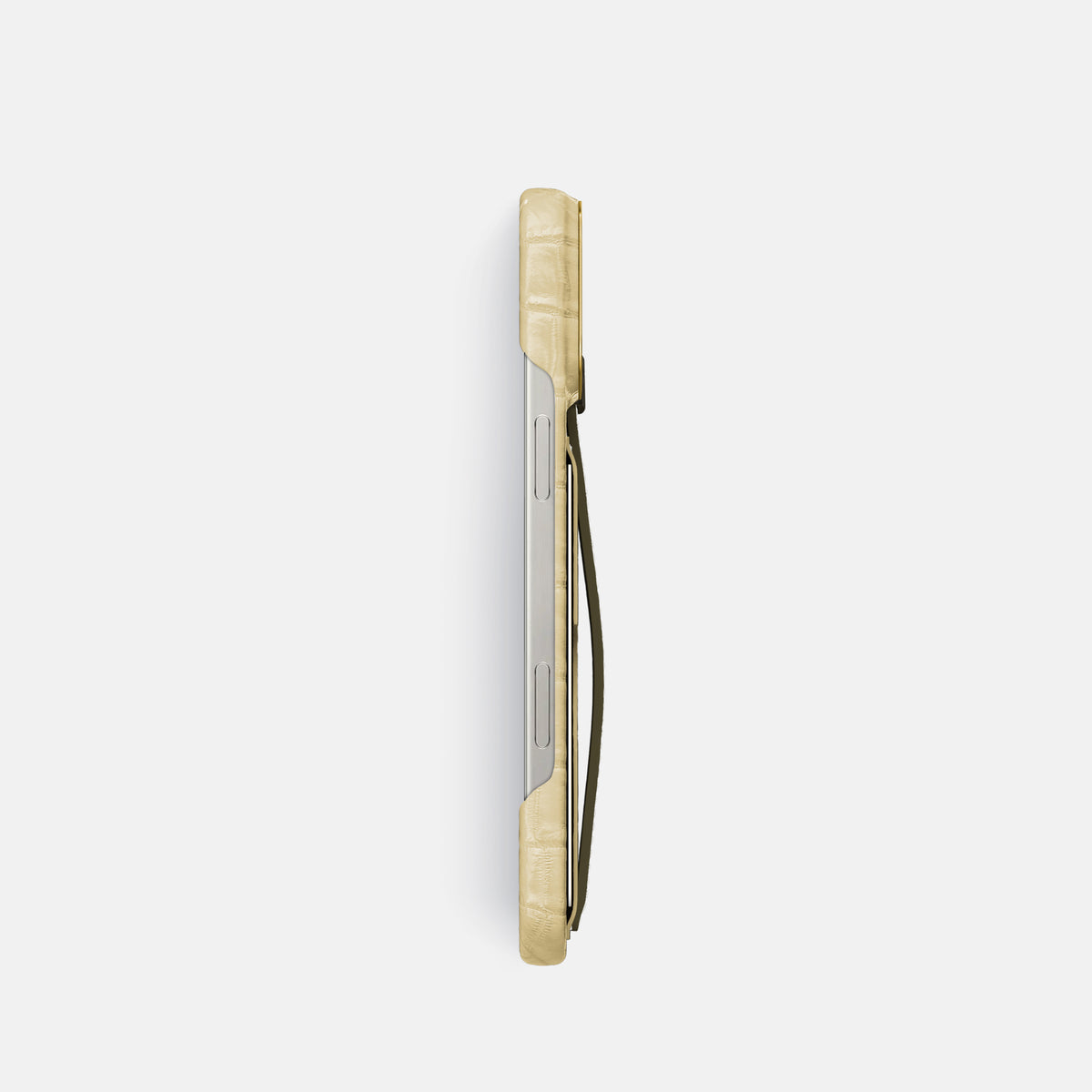 Natural iPhone 16 Pro Cardholder Strap Himalayan Crocodile with Gold Metal -3 | Natural-Gold