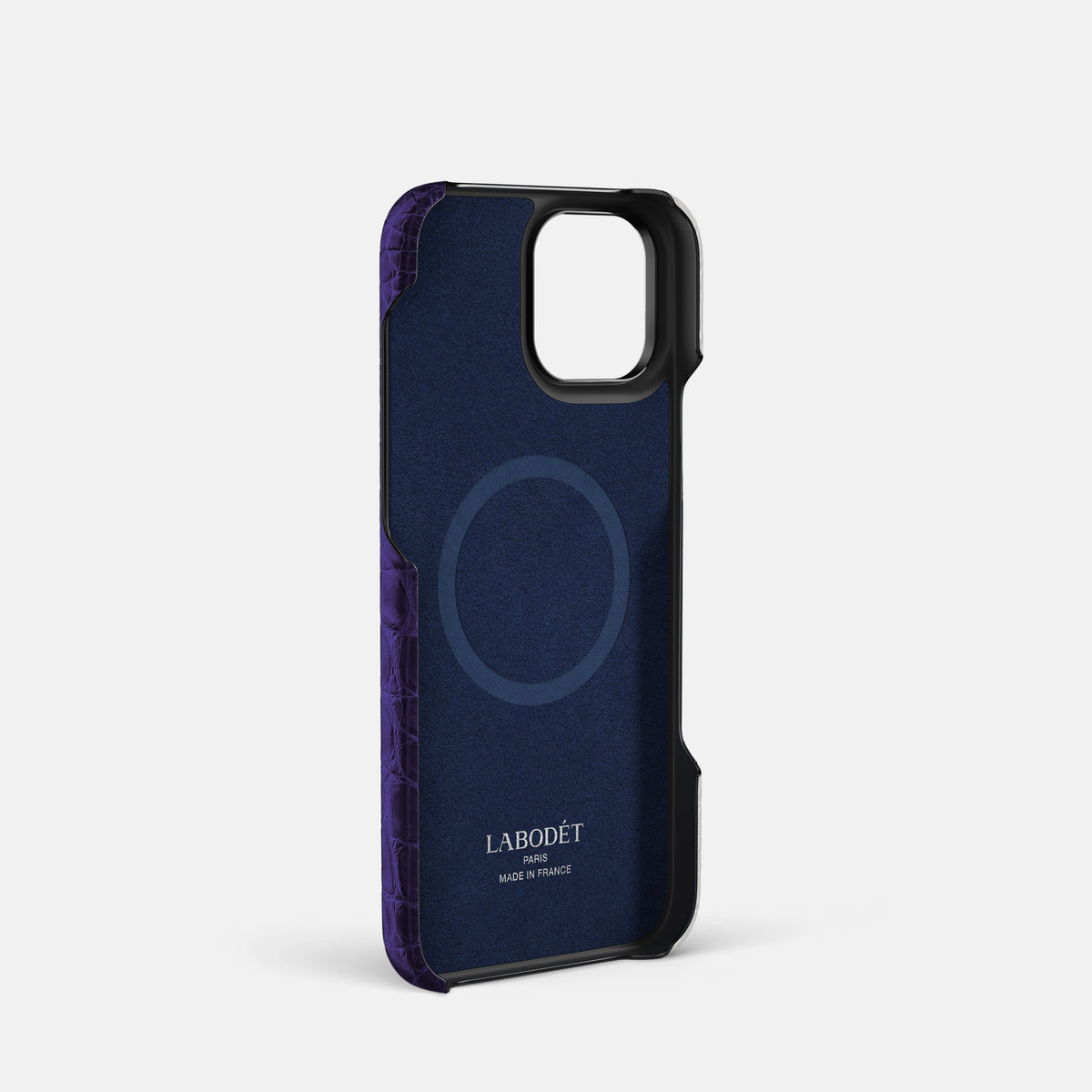 Purple iPhone 16 Pro Cardholder Strap Himalayan Crocodile with Black Metal -4 | Purple-Black