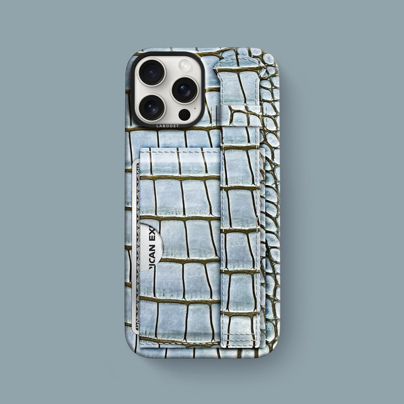 Florida Keys iPhone 16 Pro Max Cardholder Strap Case 1/1 Alligator with Black Metal -1 | Florida-Keys-Black