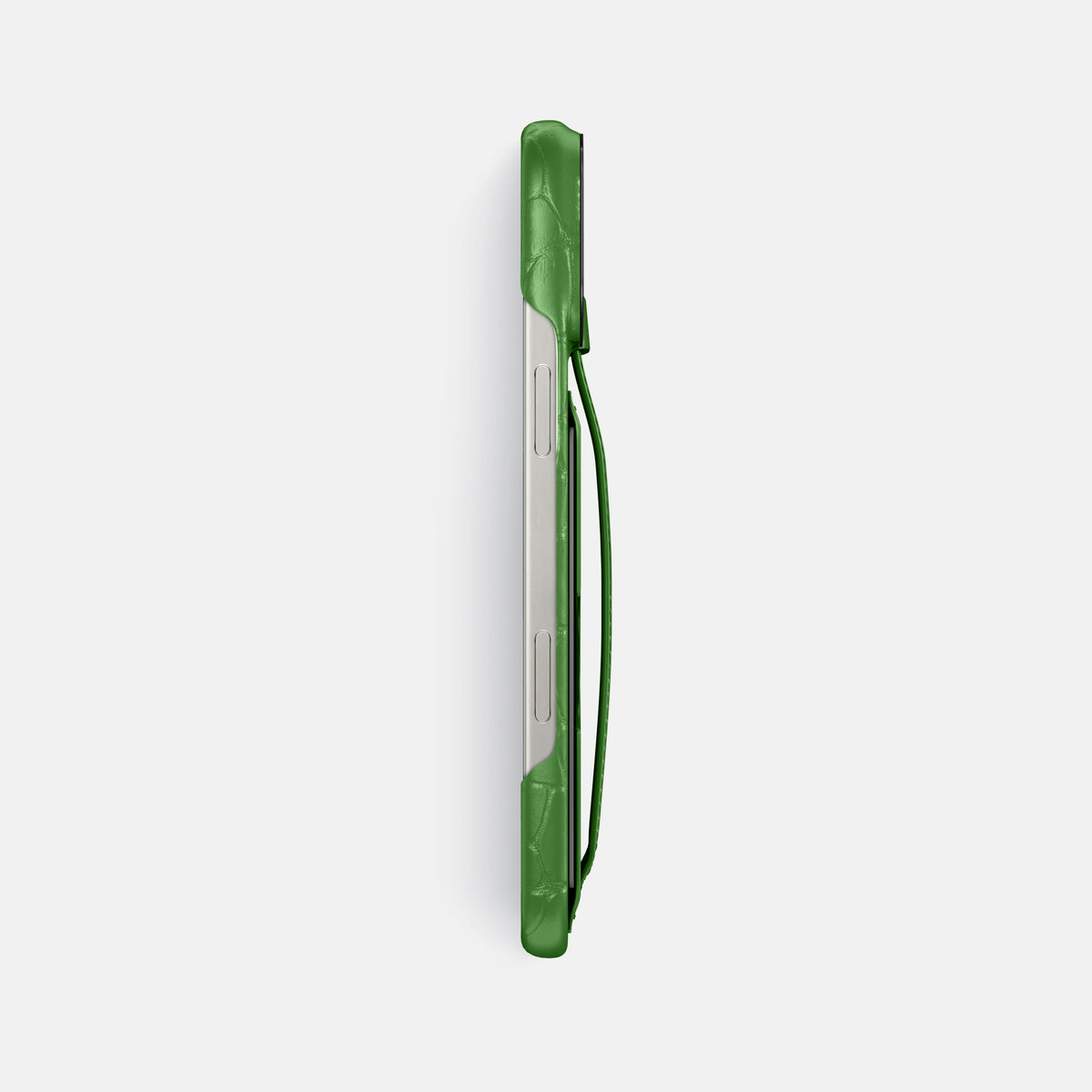 Apple-Green iPhone 16 Pro Max Cardholder Strap Case Alligator with Black Metal -3 | Apple-Green-Black