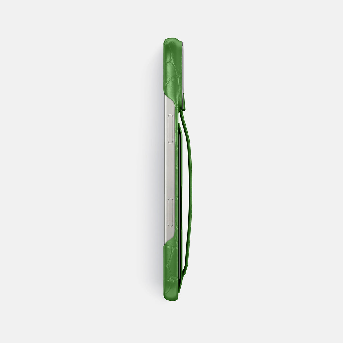 Apple-Green iPhone 16 Pro Max Cardholder Strap Case Alligator with Steel Metal -3 | Apple-Green-Steel