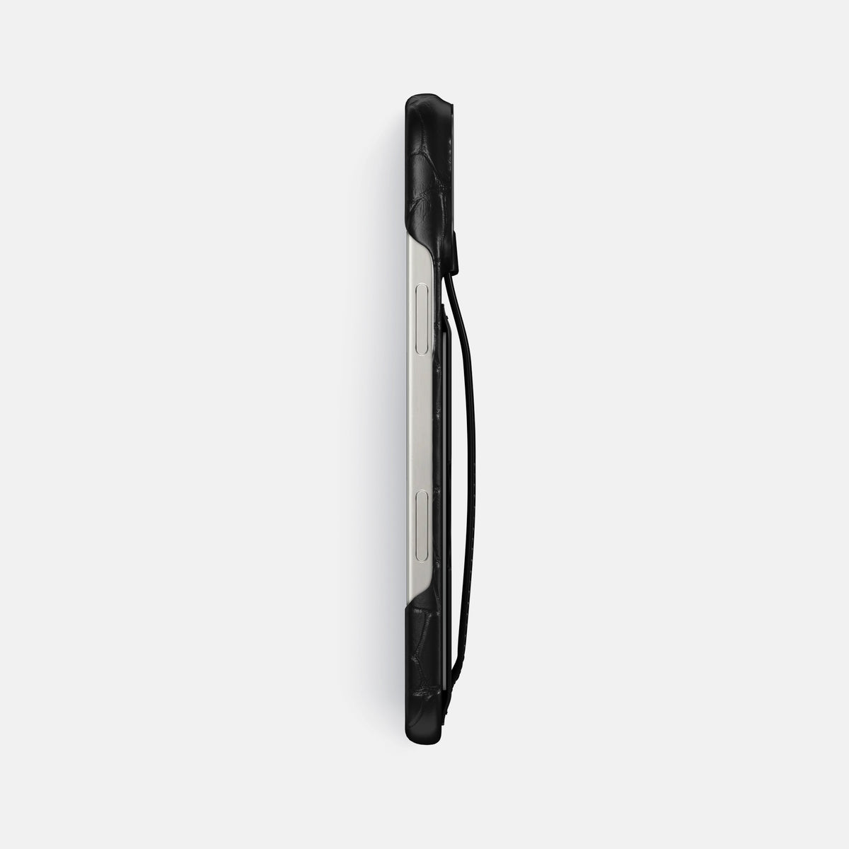 Black iPhone 16 Pro Max Cardholder Strap Case Alligator with Black Metal -3 | Black-Black