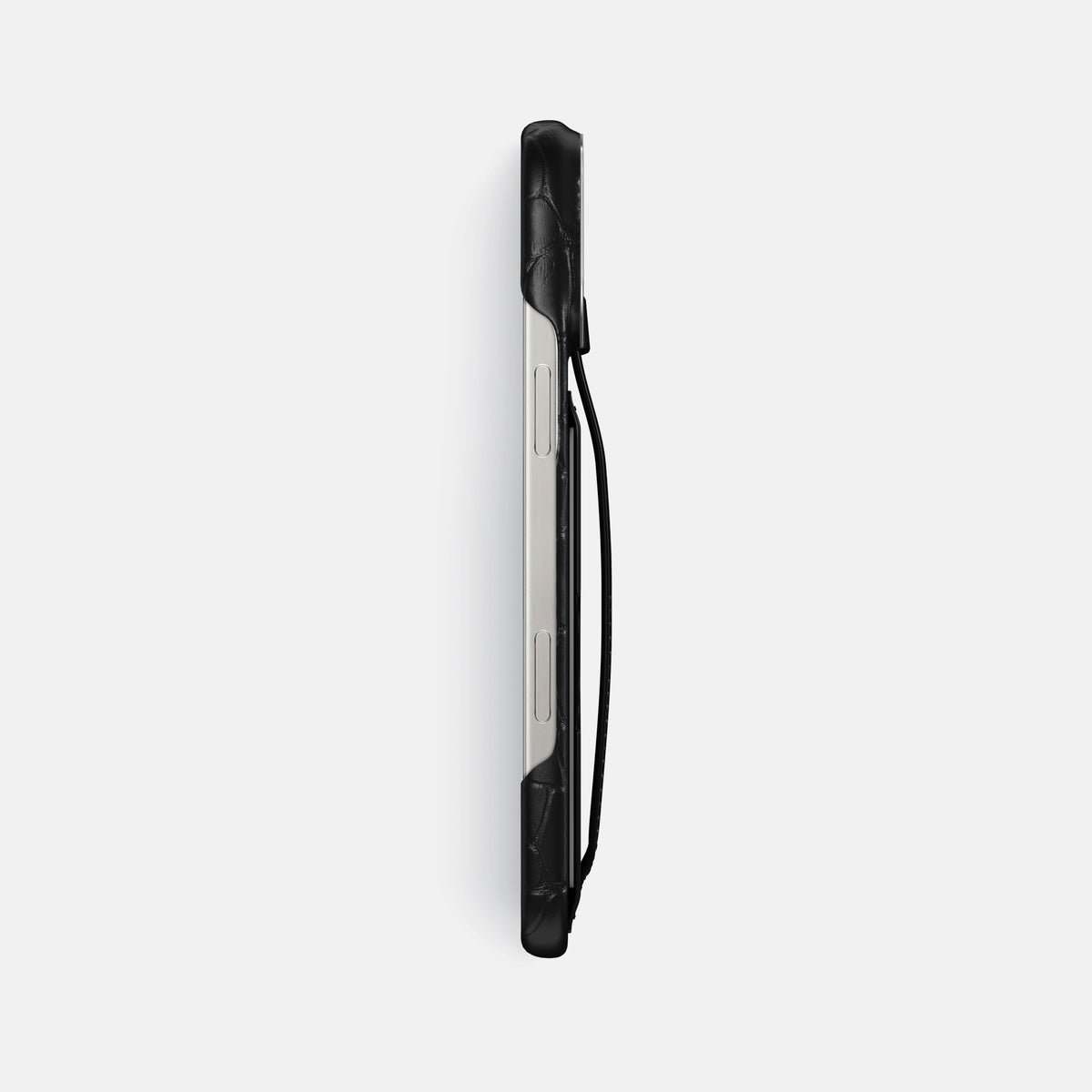 Black iPhone 16 Pro Max Cardholder Strap Case Alligator with Steel Metal -3 | Black-Steel