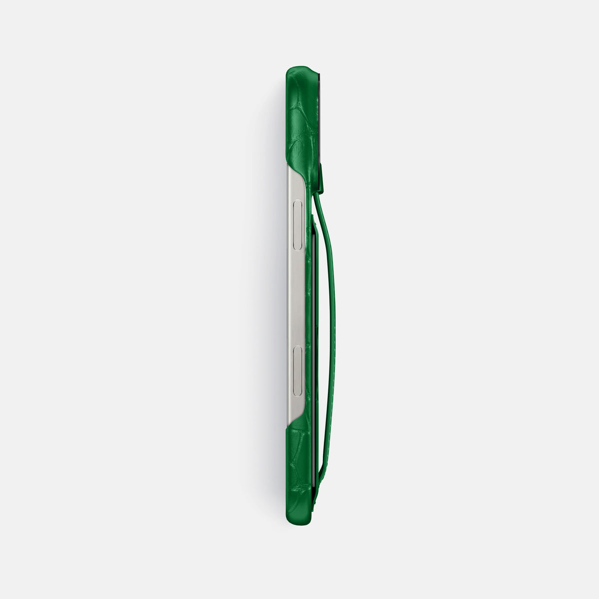 Forest-Green iPhone 16 Pro Max Cardholder Strap Case In Alligator with Black Metal -3 | Forest-Green-Black