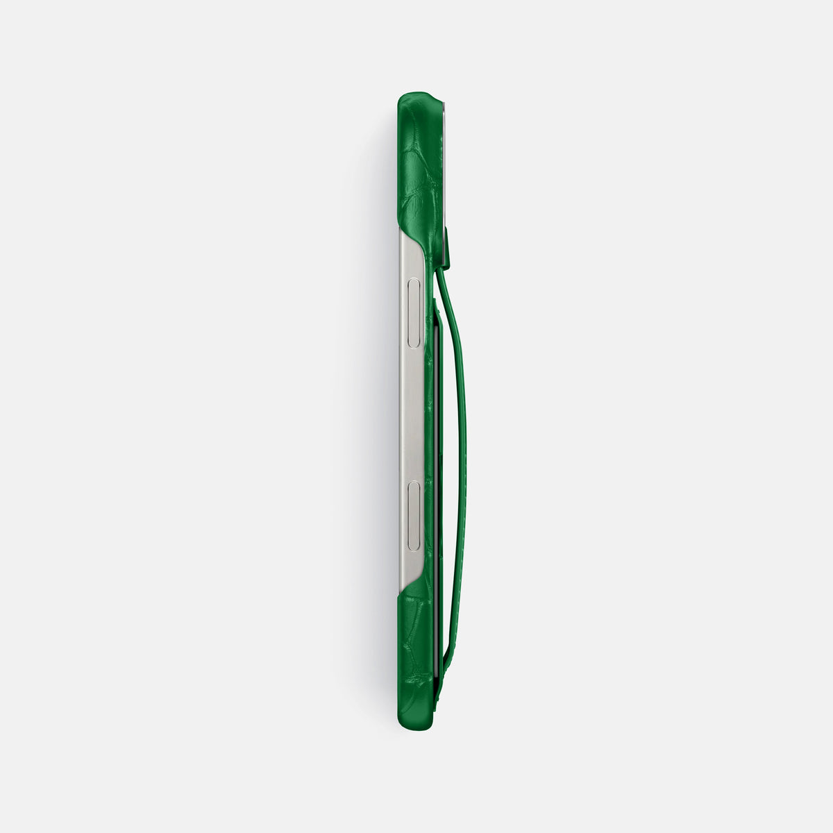 Forest-Green iPhone 16 Pro Max Cardholder Strap Case In Alligator with Steel Metal -3 | Forest-Green-Steel