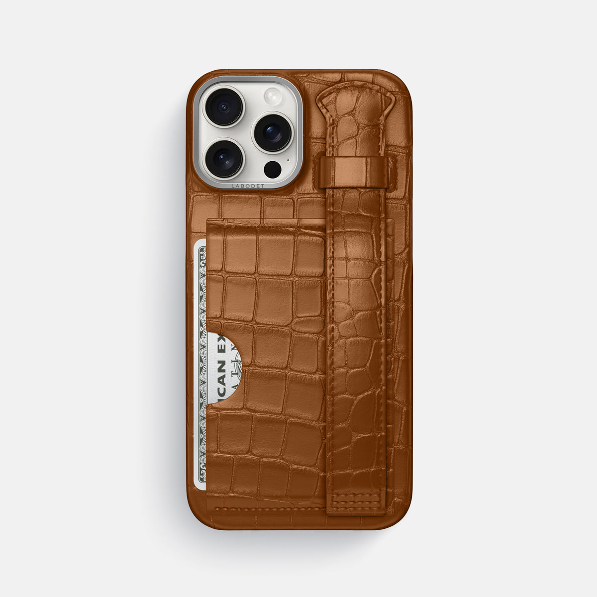 Honey iPhone 16 Pro Max Cardholder Strap Case Alligator with Steel Metal -1 | Honey-Steel