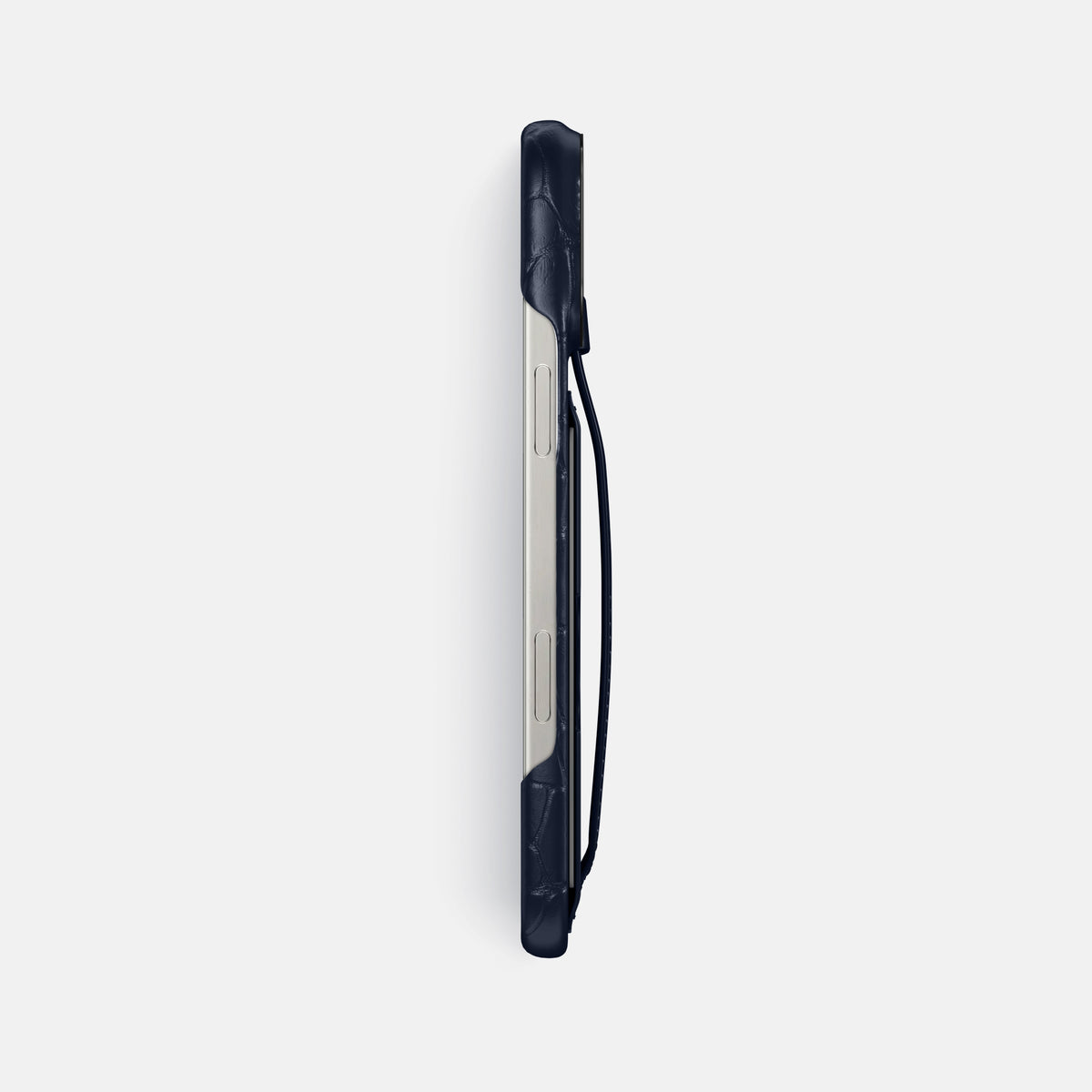 Navy Blue iPhone 16 Pro Max Cardholder Strap Case Alligator with Black Metal -3 | Navy-Blue-Black