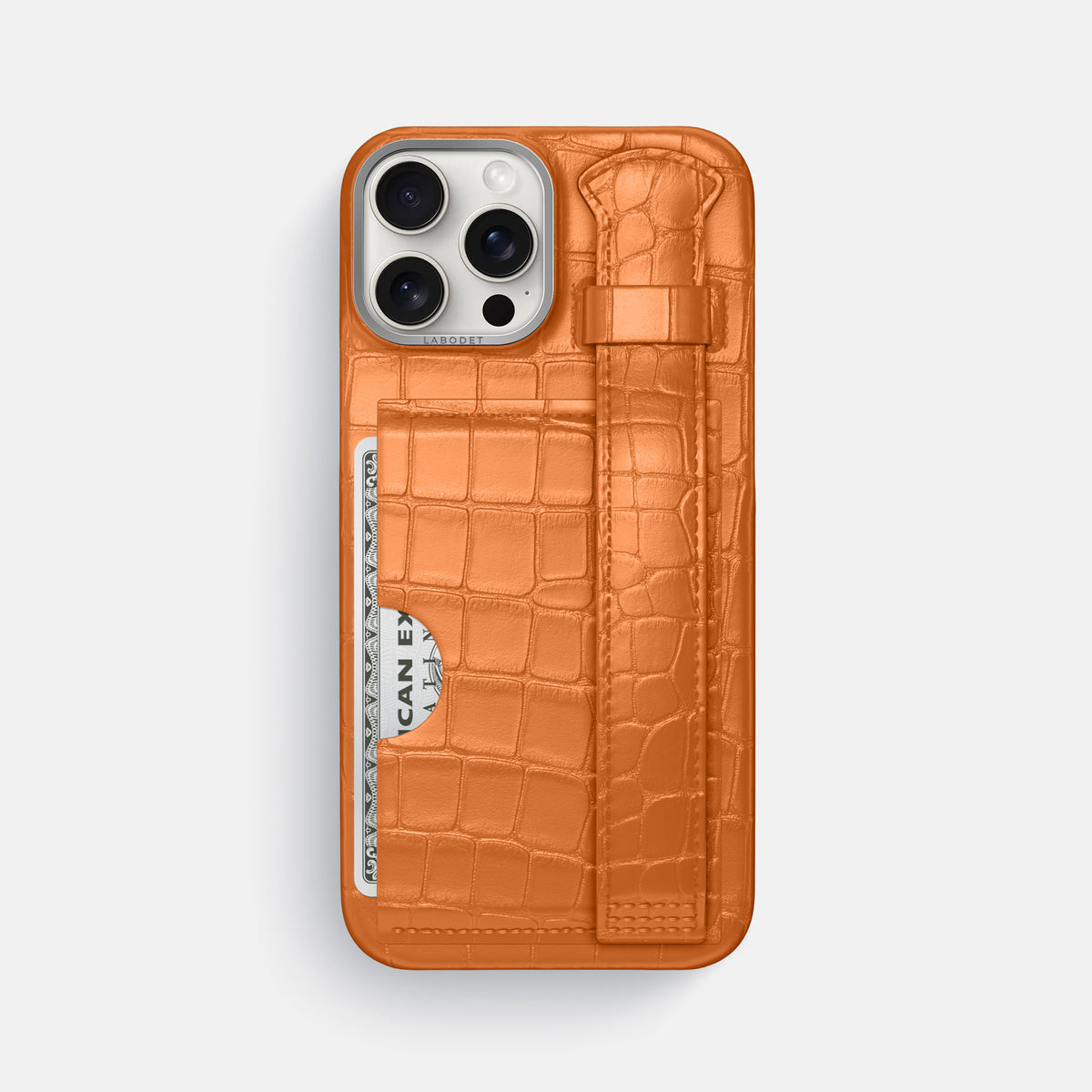 Orange iPhone 16 Pro Max Cardholder Strap Case Alligator with Steel Metal -1 | Orange-Steel