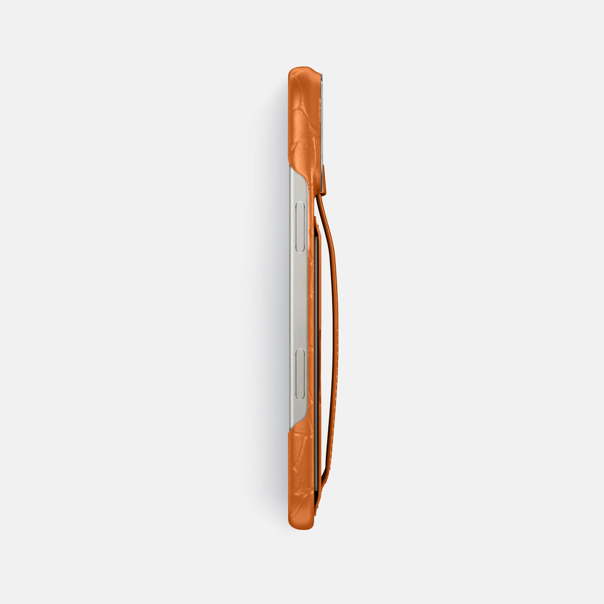 Orange iPhone 16 Pro Max Cardholder Strap Case Alligator with Steel Metal -3 | Orange-Steel