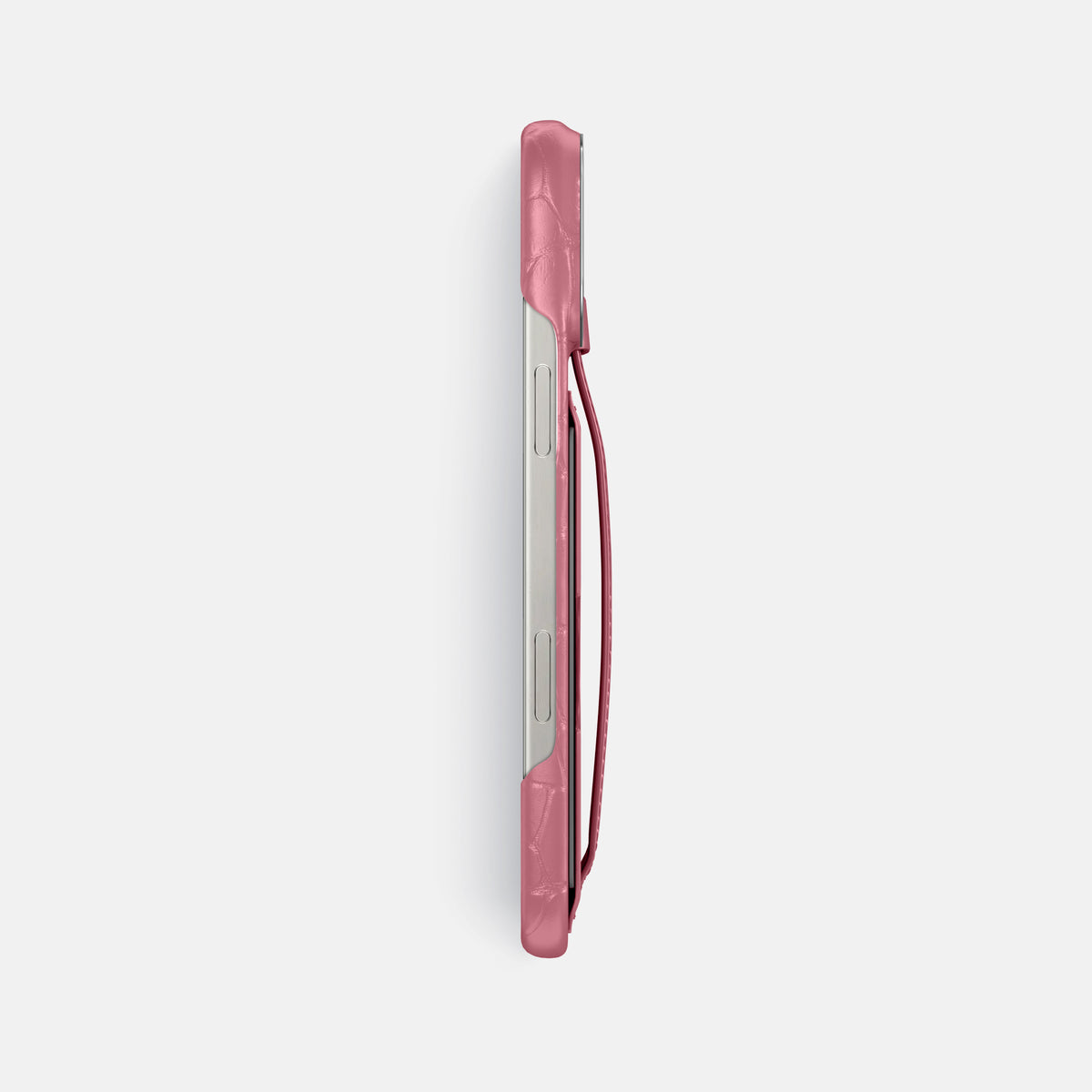 Pink iPhone 16 Pro Max Cardholder Strap Case Alligator with Steel Metal -3 | Pink-Steel