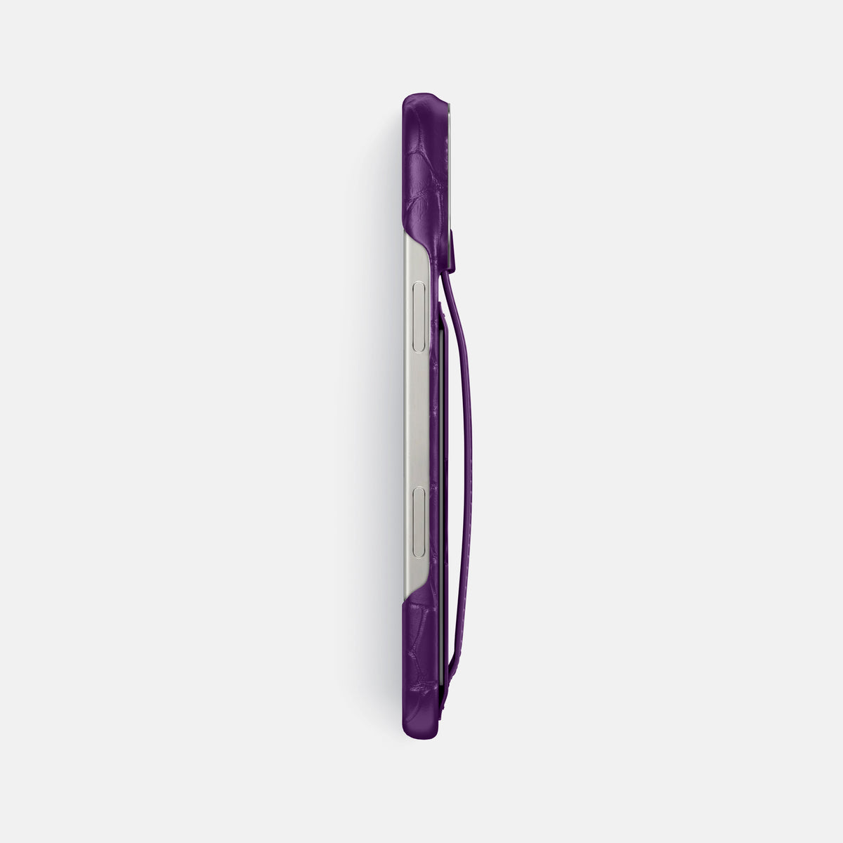 Purple iPhone 16 Pro Max Cardholder Strap Case Alligator with Steel Metal -3 | Purple-Steel