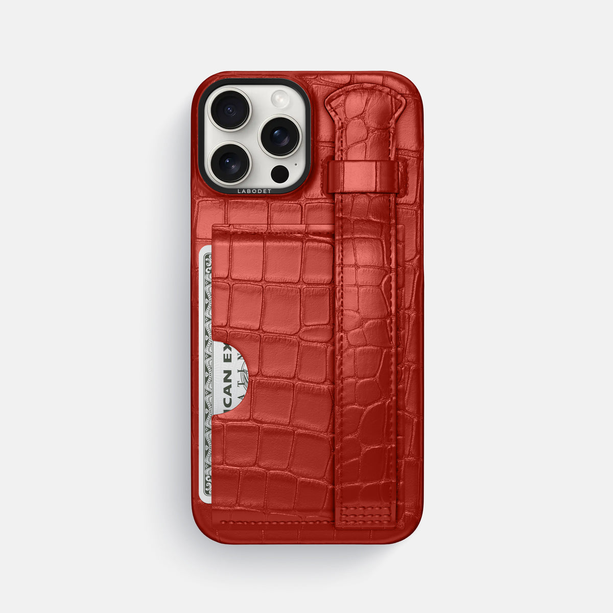 Red iPhone 16 Pro Max Cardholder Strap Case Alligator with Black Metal -1 | Red-Black