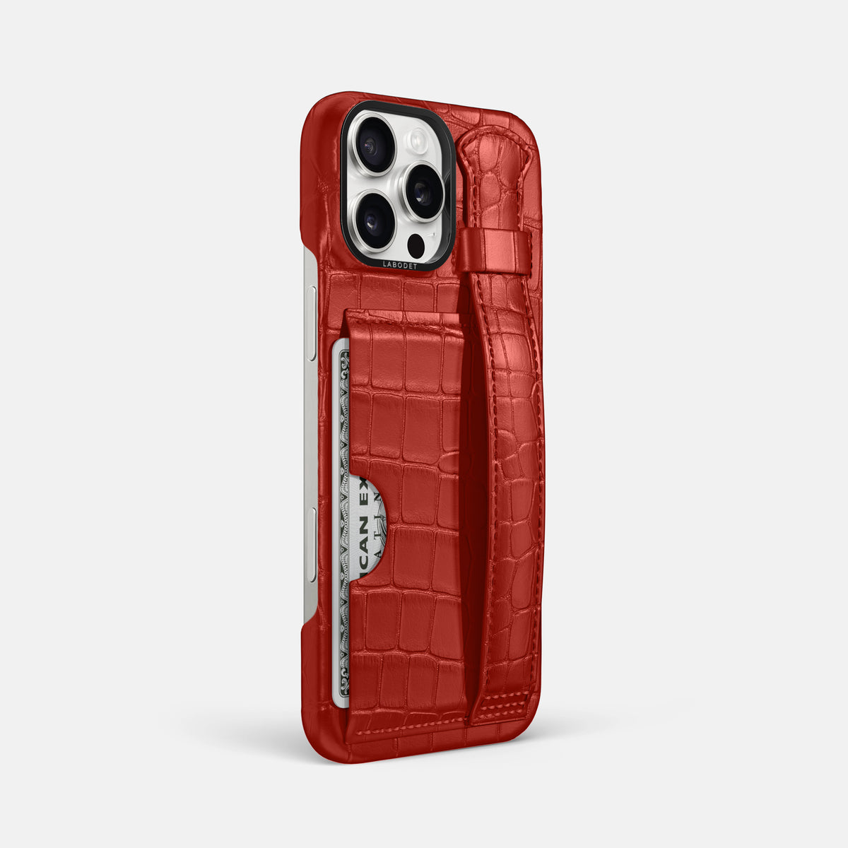 Red iPhone 16 Pro Max Cardholder Strap Case Alligator with Black Metal -2 | Red-Black