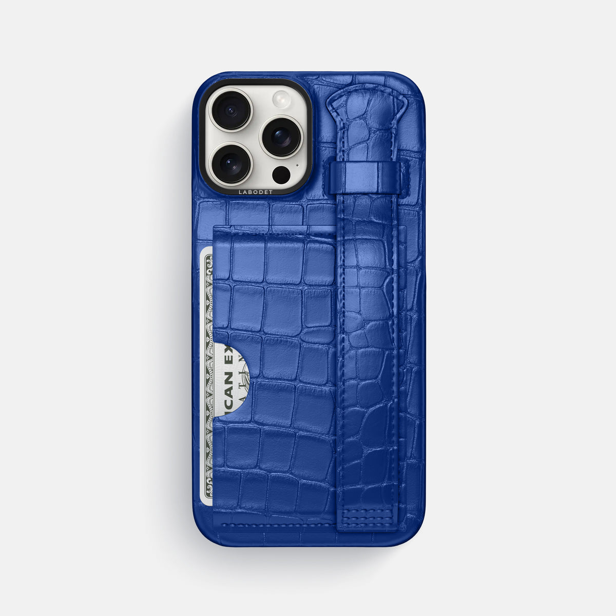 Royal Blue iPhone 16 Pro Max Cardholder Strap Case Alligator with Black Metal -1 | Royal-Blue-Black