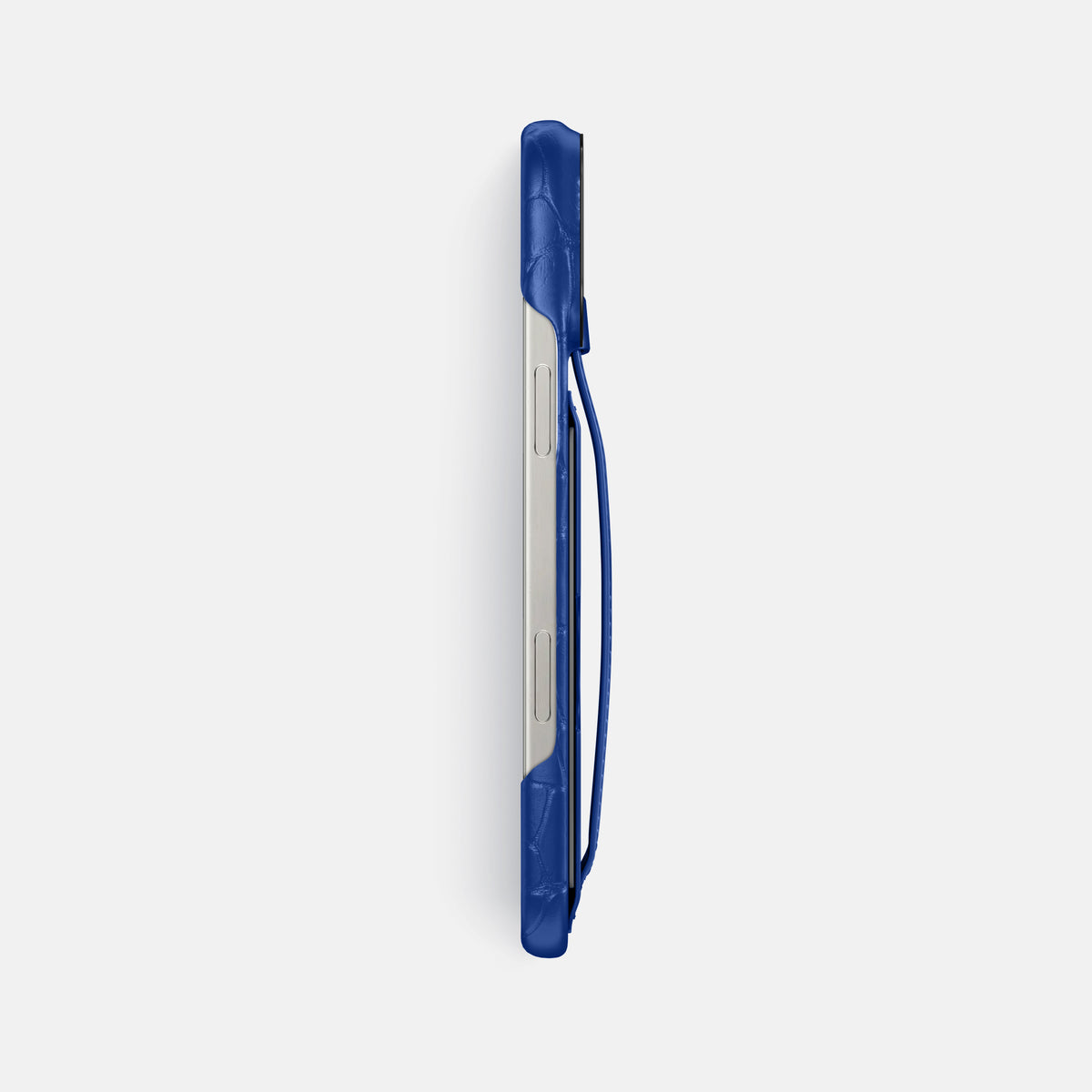 Royal Blue iPhone 16 Pro Max Cardholder Strap Case Alligator with Black Metal -3 | Royal-Blue-Black