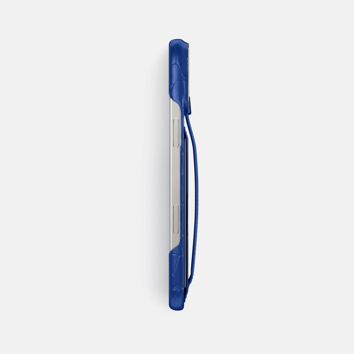 Royal Blue iPhone 16 Pro Max Cardholder Strap Case Alligator with Steel Metal -3 | Royal-Blue-Steel