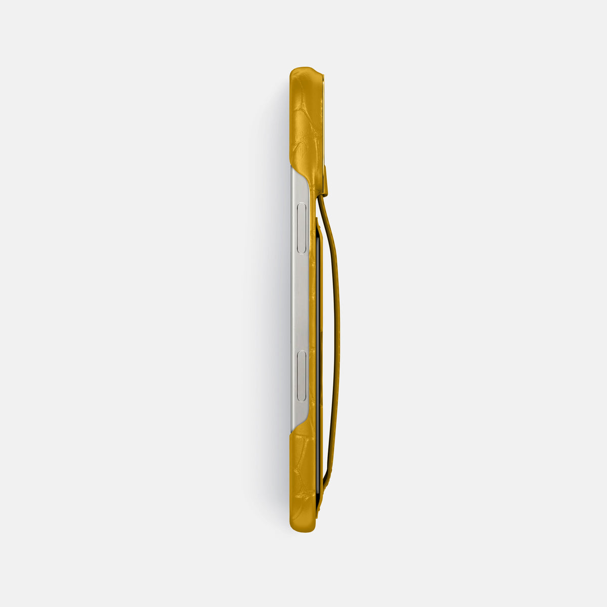 Yellow iPhone 16 Pro Max Cardholder Strap Case In Alligator with Gold Metal -3 | Yellow-Gold