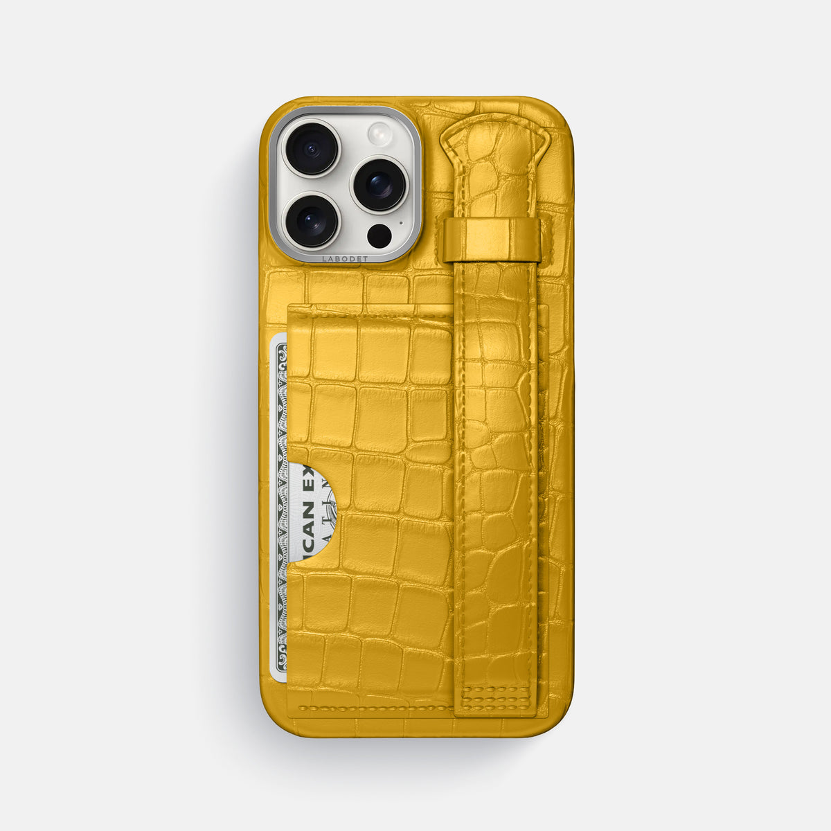 Yellow iPhone 16 Pro Max Cardholder Strap Case Alligator with Steel Metal -1 | Yellow-Steel