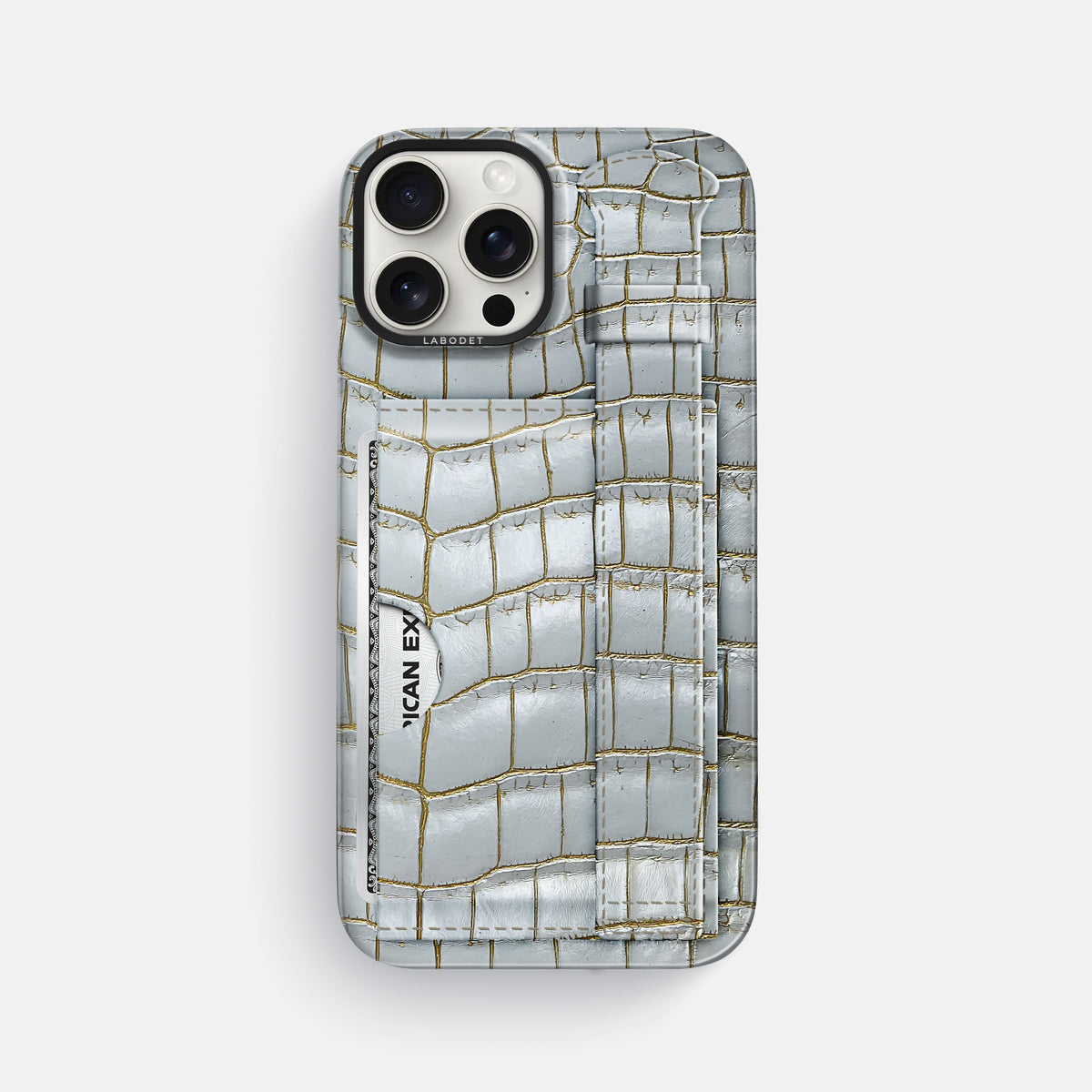 Arctic iPhone 16 Pro Max Cardholder Strap Himalayan Crocodile with Black Metal -1 | Arctic-Black