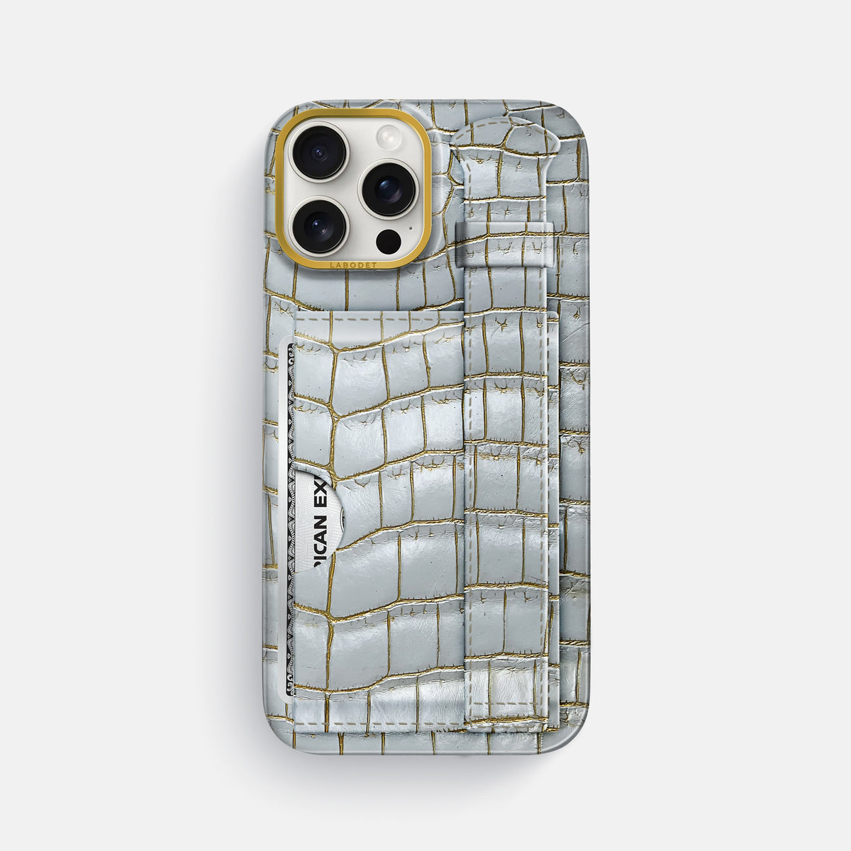 Arctic iPhone 16 Pro Max Cardholder Strap Himalayan Crocodile with Gold Metal -1 | Arctic-Gold
