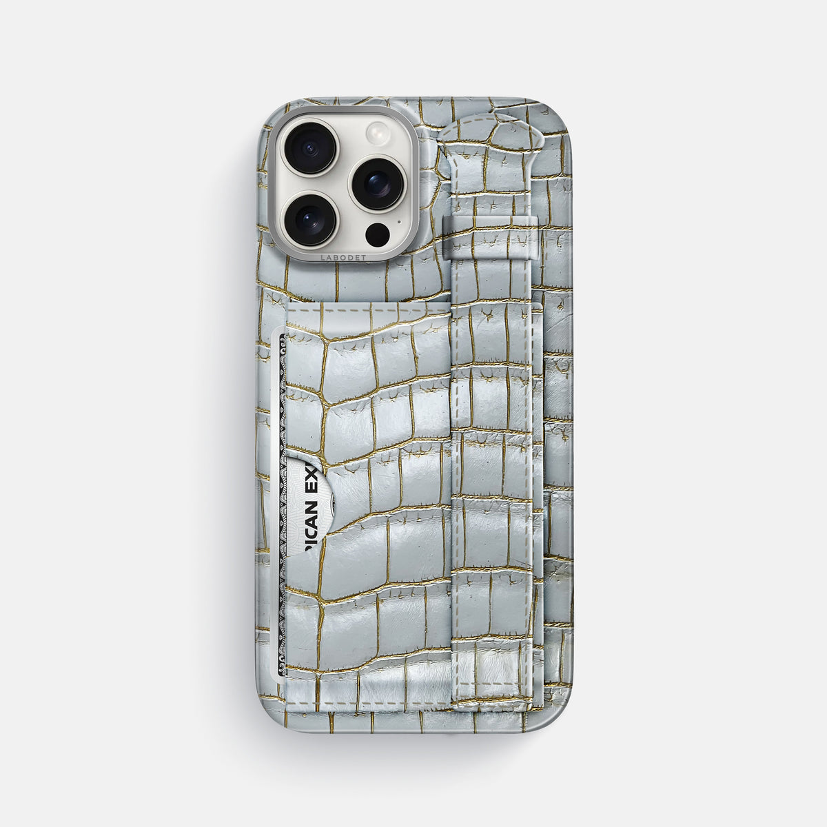 Arctic iPhone 16 Pro Max Cardholder Strap Himalayan Crocodile with Steel Metal -1 | Arctic-Steel