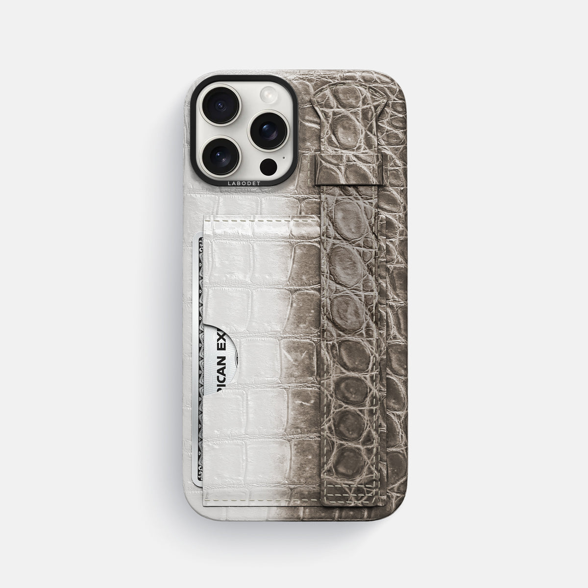 Dark iPhone 16 Pro Max Cardholder Strap Himalayan Crocodile with Black Metal -1 | Dark-Black