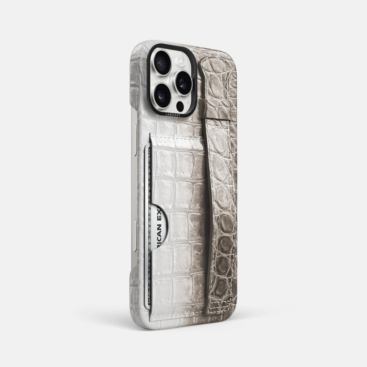 Dark iPhone 16 Pro Max Cardholder Strap Himalayan Crocodile with Black Metal -2 | Dark-Black