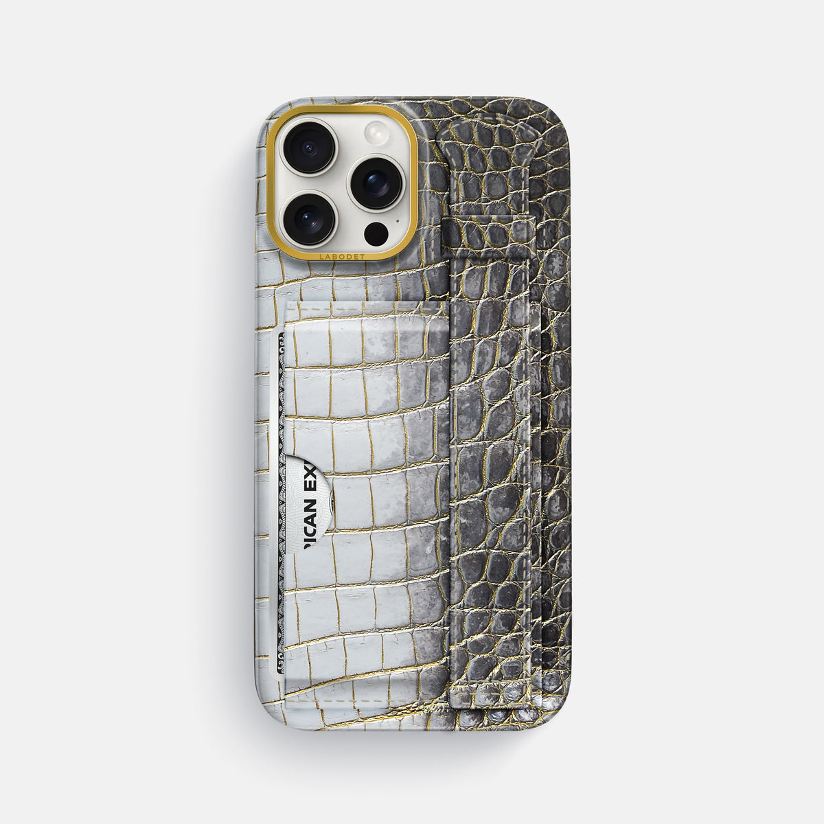 Gold iPhone 16 Pro Max Cardholder Strap Himalayan Crocodile with Gold Metal -1 | Gold-Gold