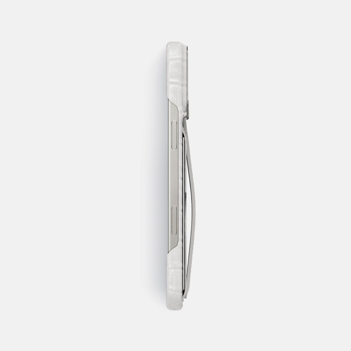 Grey iPhone 16 Pro Max Cardholder Strap Himalayan Crocodile with Steel Metal -3 | Grey-Steel