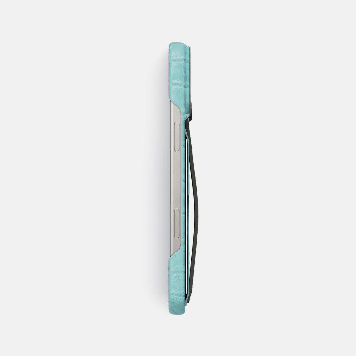 Light-Mint iPhone 16 Pro Max Cardholder Strap Himalayan Crocodile with Steel Metal -3 | Light-Mint-Steel