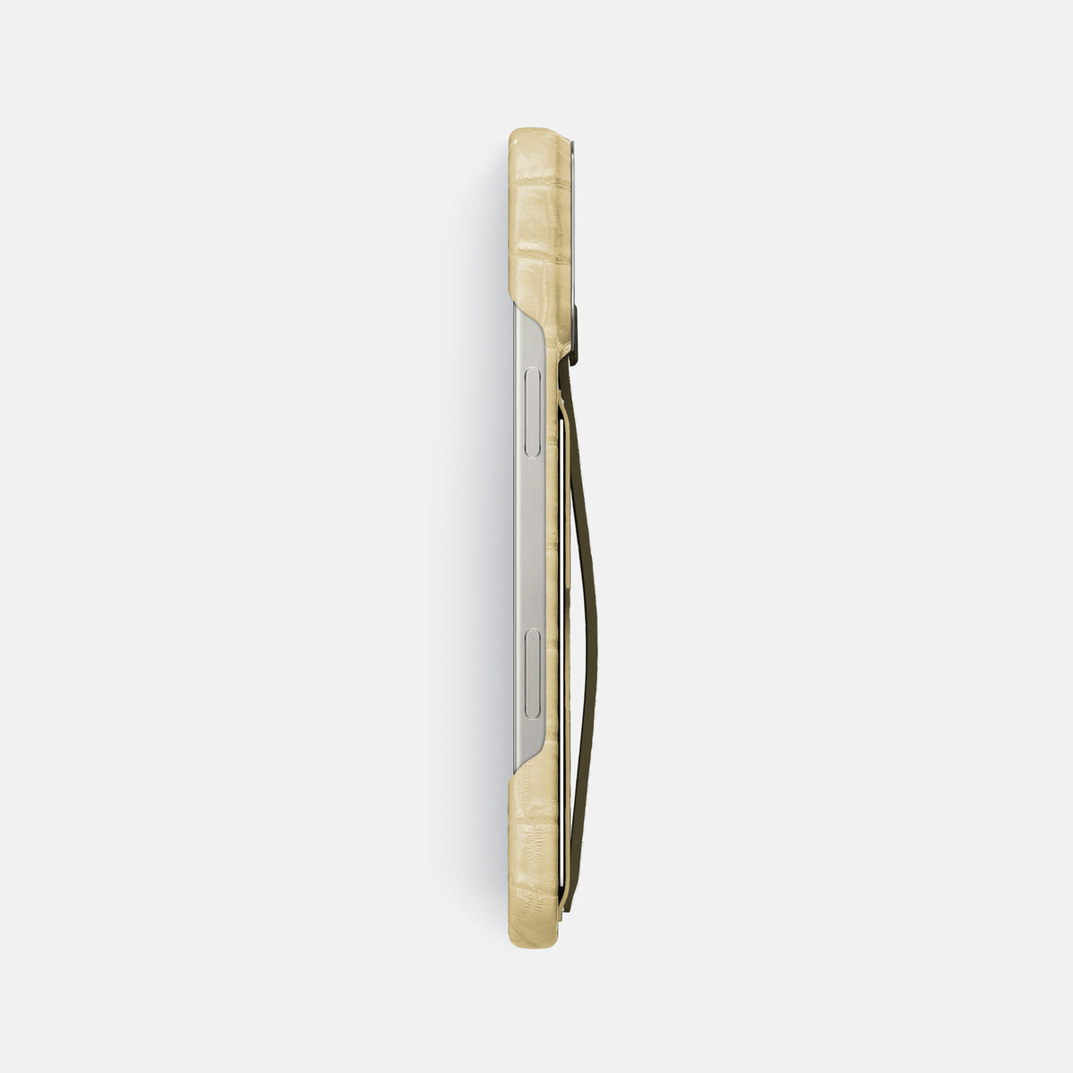 Natural iPhone 16 Pro Max Cardholder Strap Himalayan Crocodile with Steel Metal -3 | Natural-Steel