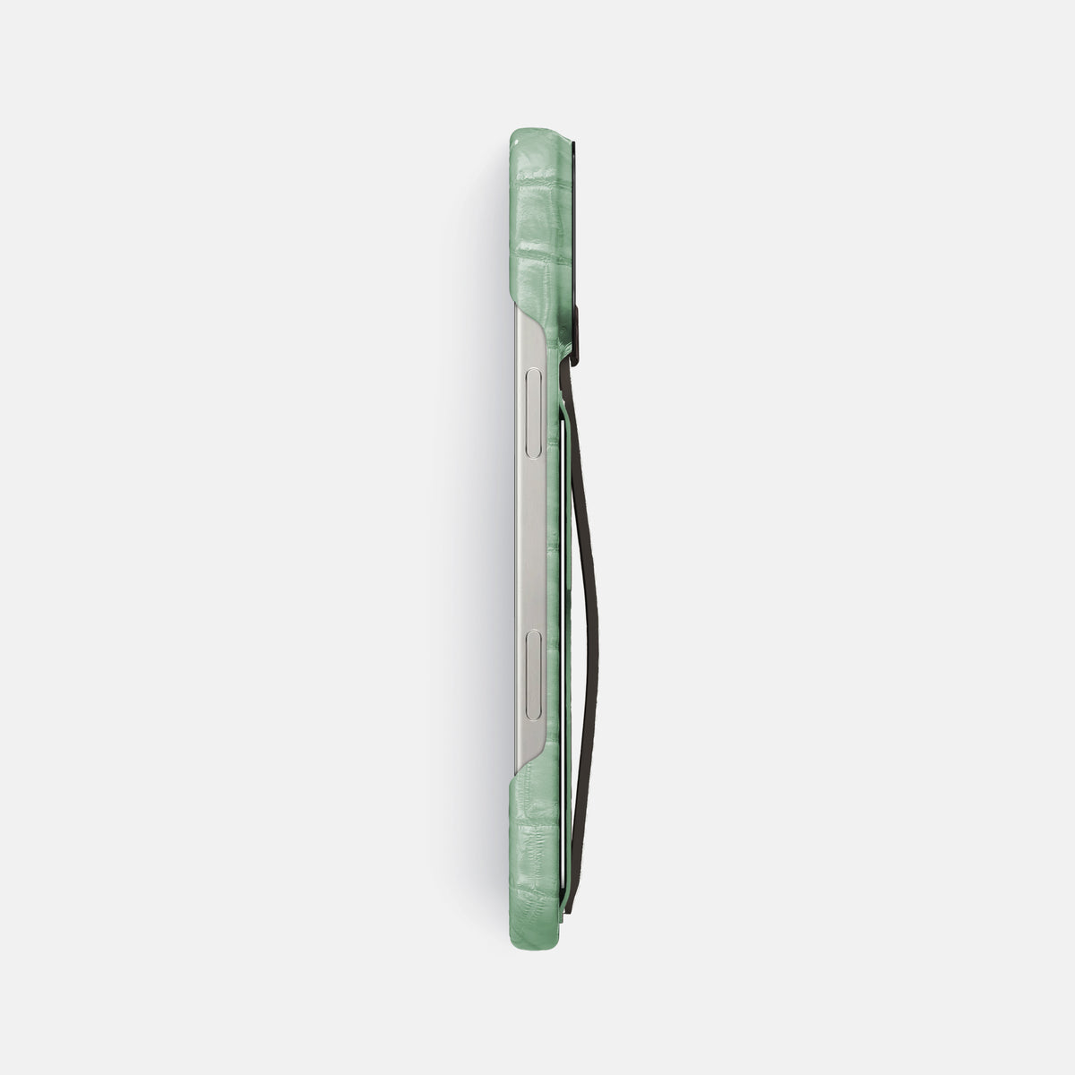 Pistachio iPhone 16 Pro Max Cardholder Strap Himalayan Crocodile with Black Metal -3 | Pistachio-Black