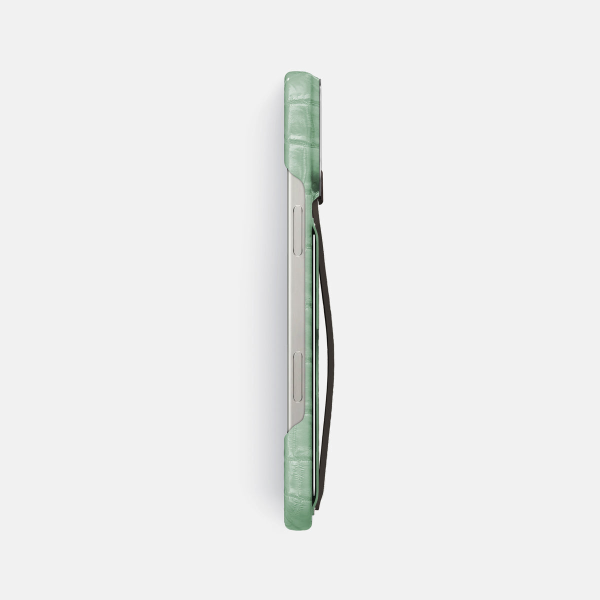 Pistachio iPhone 16 Pro Max Cardholder Strap Himalayan Crocodile with Steel Metal -3 | Pistachio-Steel