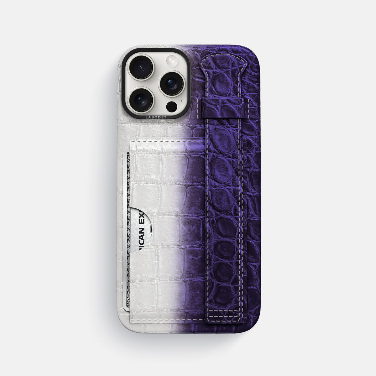 Purple iPhone 16 Pro Max Cardholder Strap Himalayan Crocodile with Black Metal -1 | Purple-Black