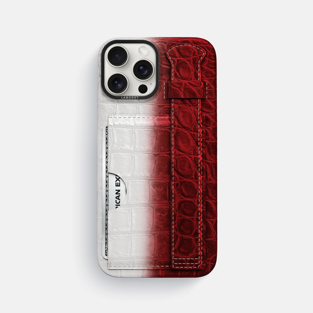 Red iPhone 16 Pro Max Cardholder Strap Himalayan Crocodile with Black Metal -1 | Red-Black