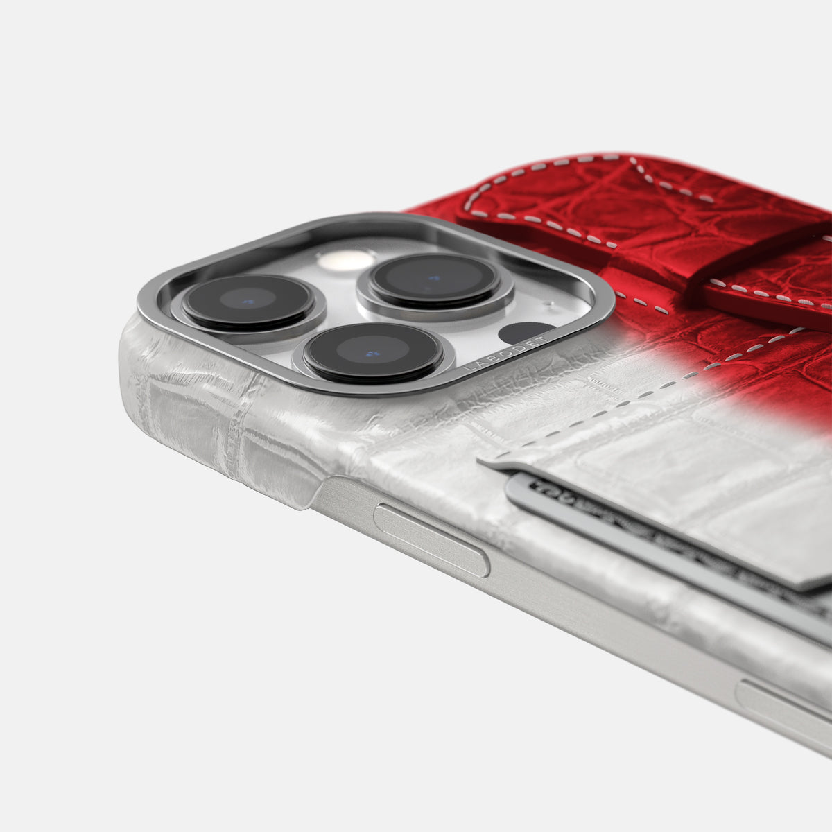 Red iPhone 16 Pro Max Cardholder Strap Himalayan Crocodile with Steel Metal -5 | Red-Steel