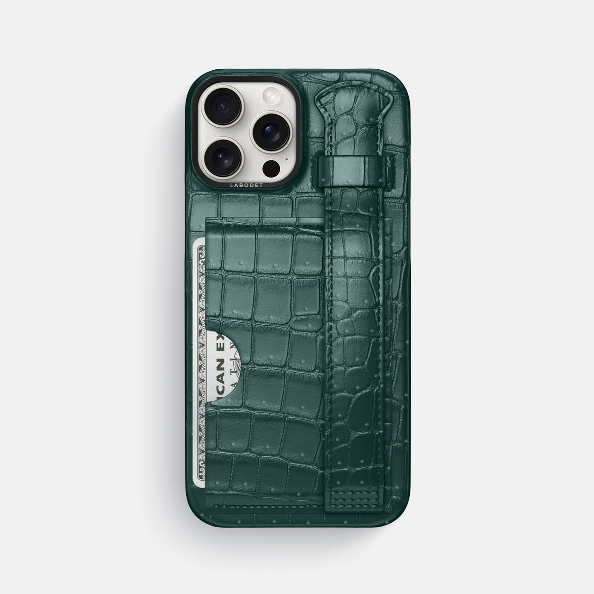 Dark-Forest iPhone 16 Pro Max Cardholder Strap Case Porosus Crocodile with Black Metal -1 | Dark-Forest-Black