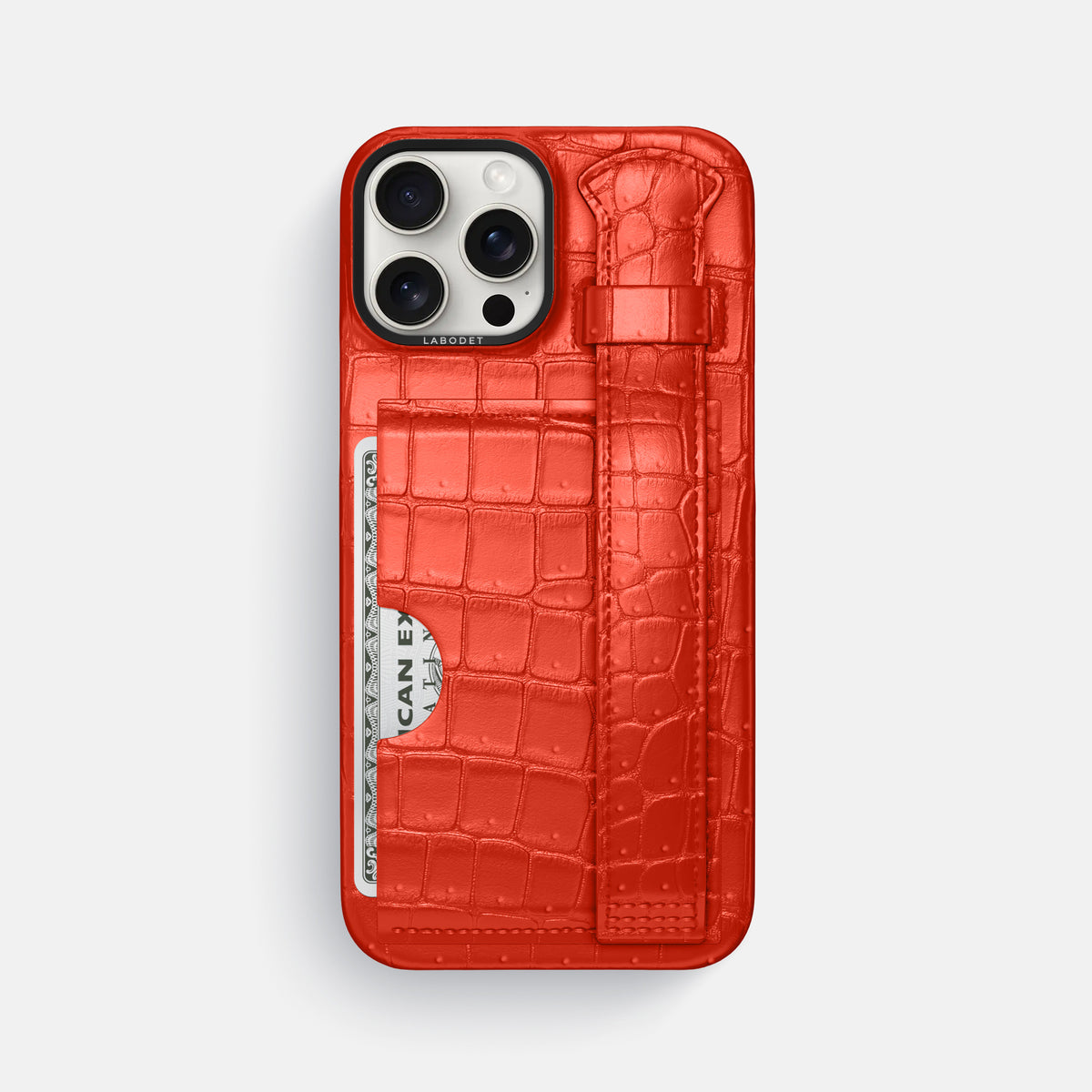 Rust iPhone 16 Pro Max Cardholder Strap Case Porosus Crocodile with Black Metal -1 | Rust-Black