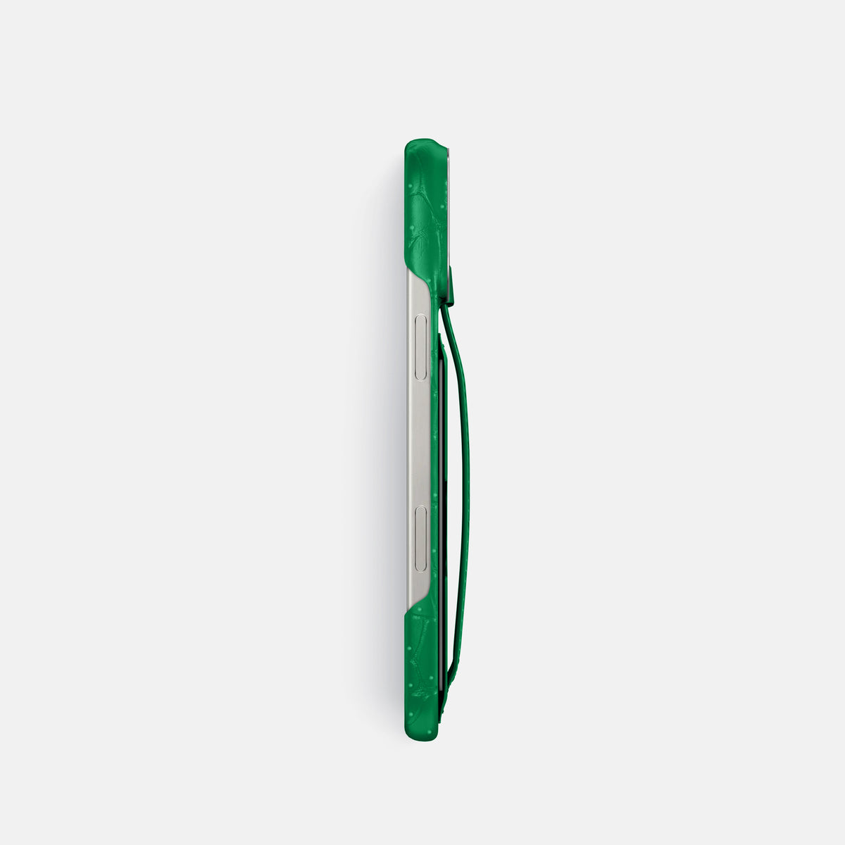 Cactus-Green iPhone 16 Pro Cardholder Strap Case Porosus Crocodile with Steel Metal -3 | Cactus-Green-Steel