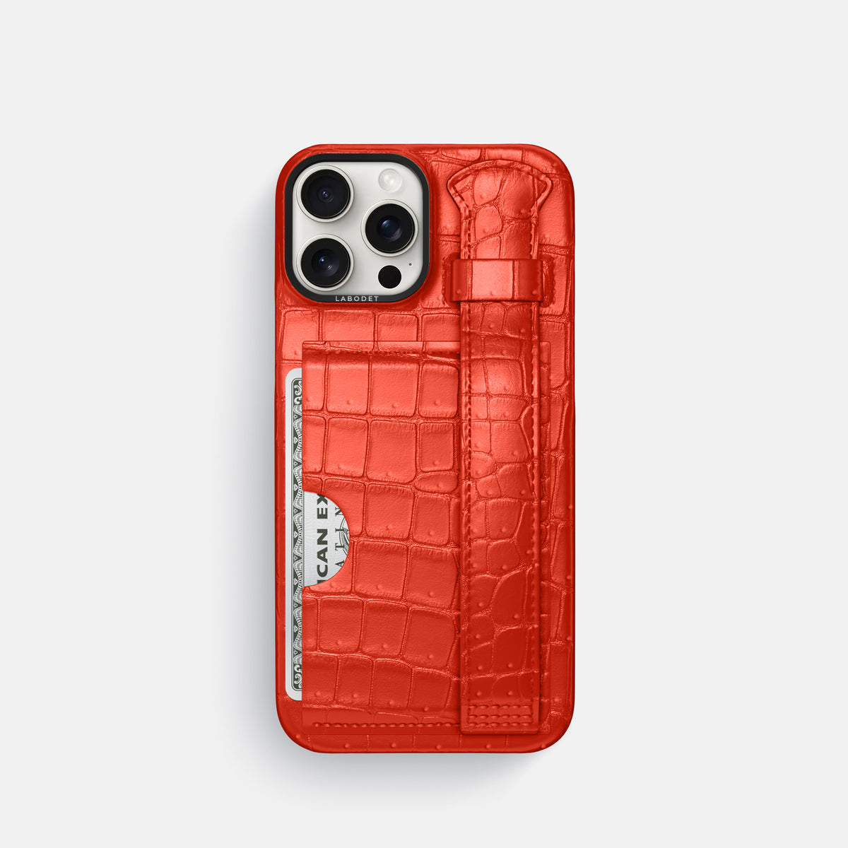 Rust iPhone 16 Pro Cardholder Strap Case Porosus Crocodile with Black Metal -1 | Rust-Black
