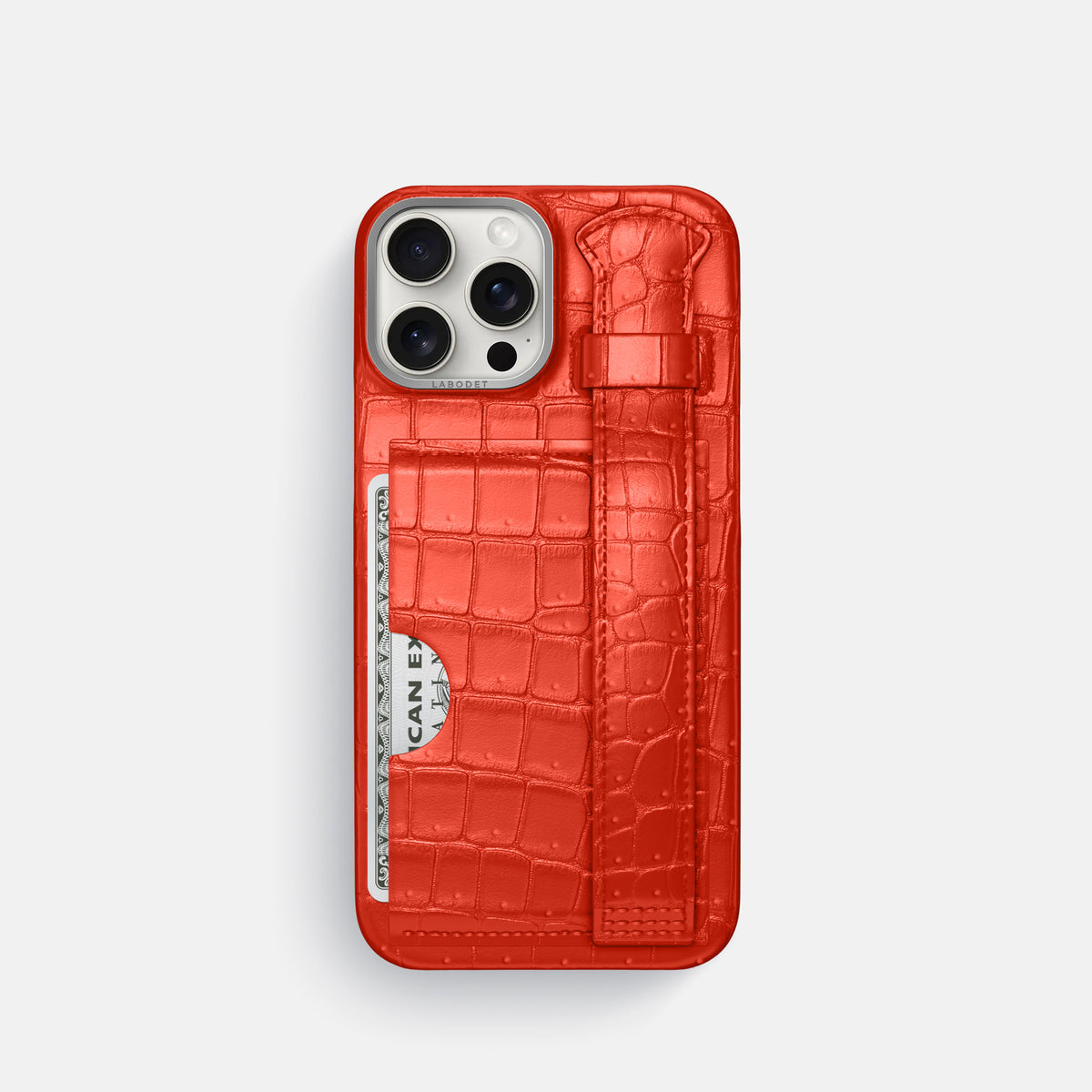 Rust iPhone 16 Pro Cardholder Strap Case Porosus Crocodile with Steel Metal -1 | Rust-Steel
