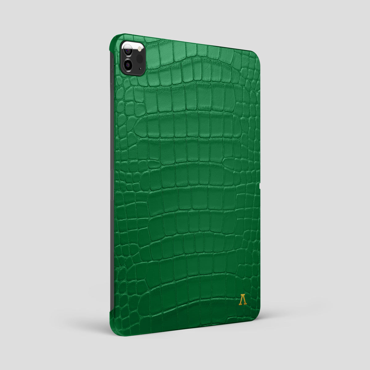 Forest-Green iPad Pro 12.9 Case In Alligator with Gold Metal -1 | Forest-Green-Gold