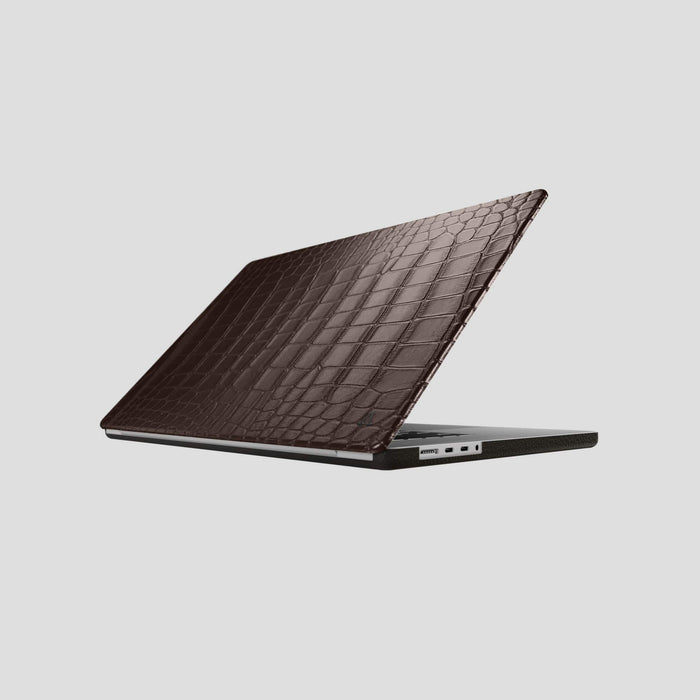 Dark-Brown Case For MacBook Air 13-inch (2022 / 2024) Alligator with Black Metal -1 | Dark-Brown-Black